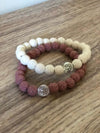Lava Rock Bracelets with Silver Tree of Life Symbols - Set of Two