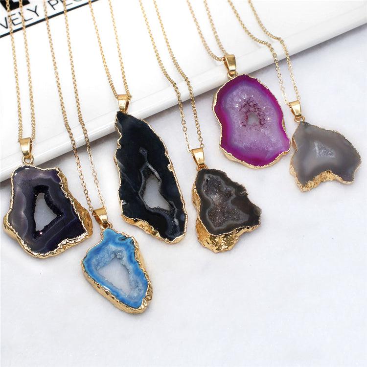 Natural Geode Stone Pendant with  Necklace - Healing Qualities
