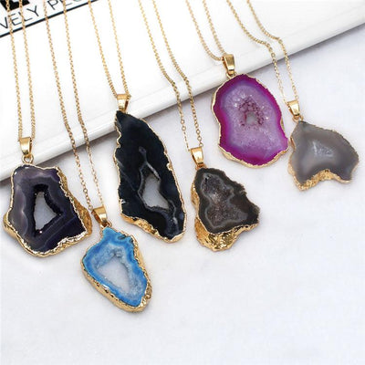 Natural Geode Stone Pendant with  Necklace - Healing Qualities