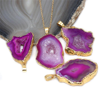 Natural Geode Stone Pendant with  Necklace - Healing Qualities