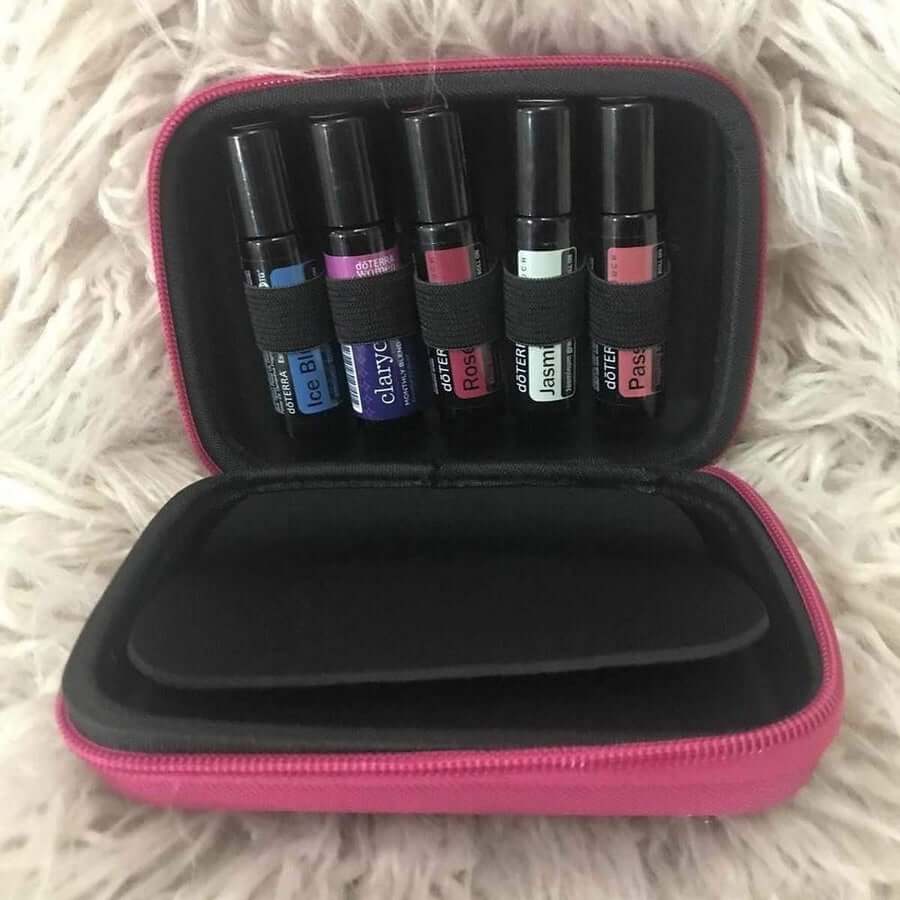 Open Essential Oil 10ml Roll-On Carry Case with Six doterra Roll-On Bottles Shown